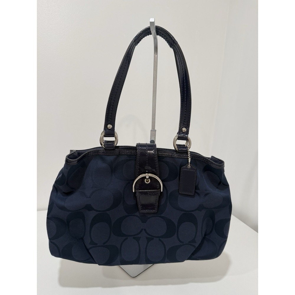 Coach Soho Signature Carryall Dark Navy E1282-F19253 Purse Leather Trim